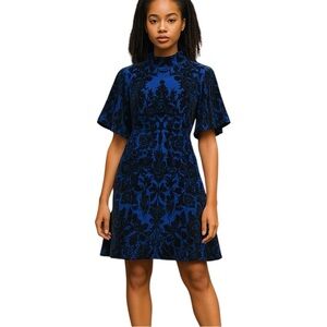 Anthropologie Blue Velvet Burnout Teardrop Open Back Dress 8 | Mini Boho